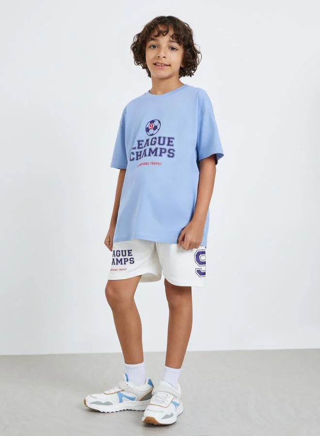 Styli Boys Blue Football Graphic T-Shirt and Shorts Set